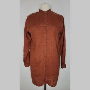 UNIQLO x INES DE LA FRESSANGE Brown Linen Tunic Shirt Dress Size M Long Sleeve